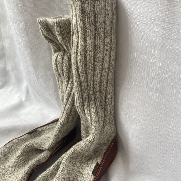 ACORN Slipper Sock Womens 7.5 to 8.5 Brown Suede w Gray Rag Wool Mid Calf Upper - Picture 3 of 6